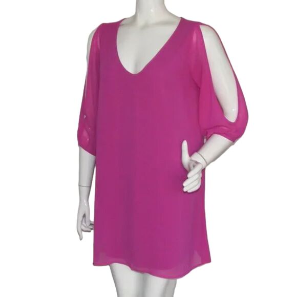LULU'S Dress, M, Berry/Fuschia, Cold Shoulder, 3/4 sleeves, Mini/Short, V-neck - Picture 4 of 13